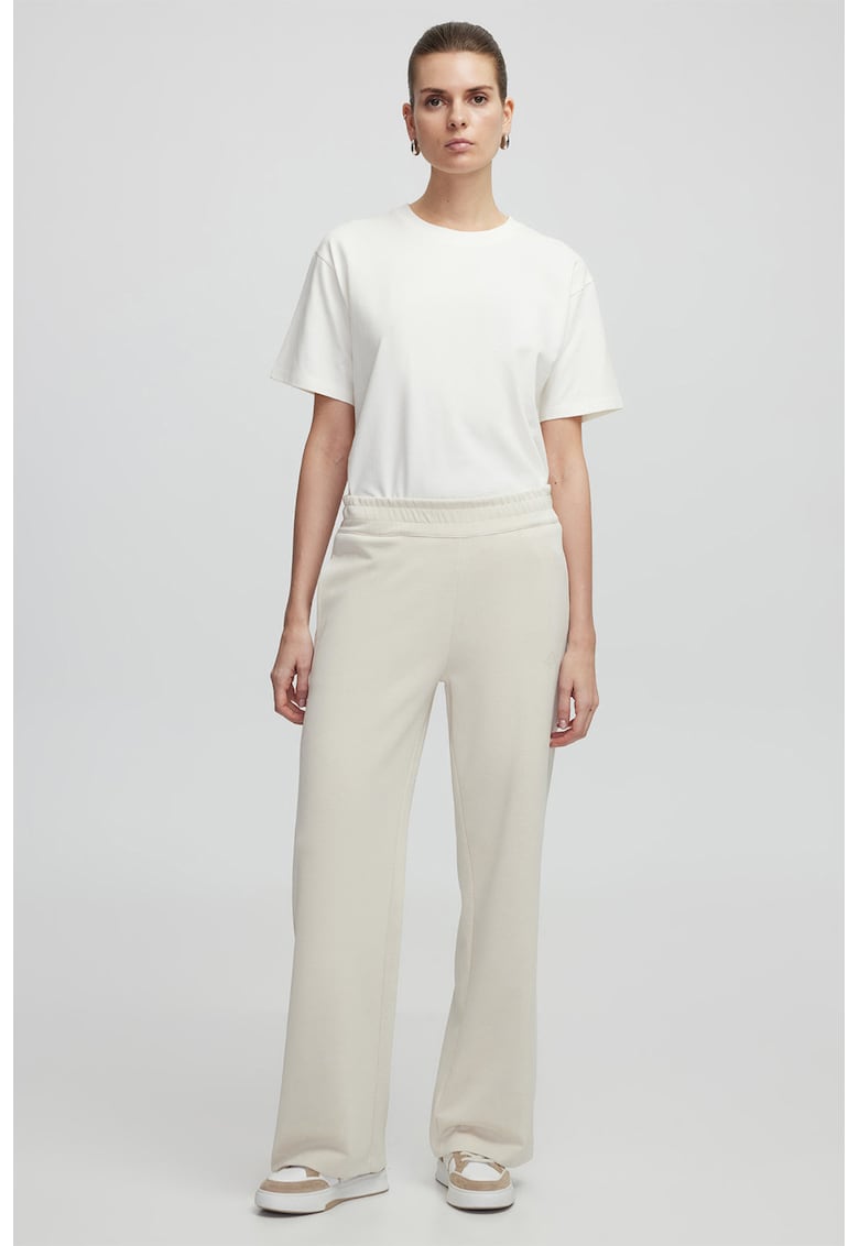 Pantaloni de trening din amestec de modal cu talie inalta - Alb fildes