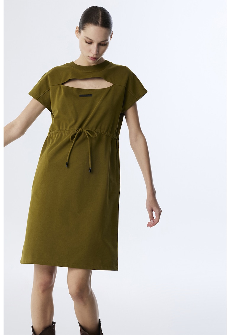 Rochie scurta din amestec de bumbac - Verde masliniu