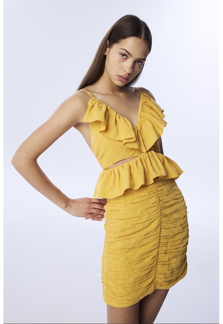Rochie cambrata cu bretele inguste - Galben sofran