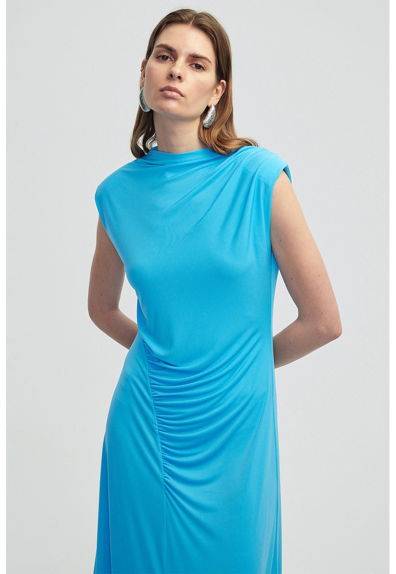 Rochie cu maneci scurte si detalii cu fronseuri - Albastru deschis neon