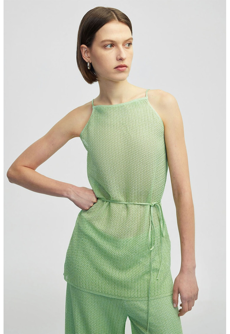 Top tricotat cu cordon in talie - Verde menta