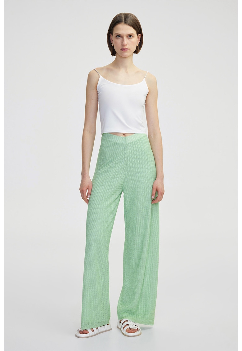 Pantaloni cu croiala ampla si tricotati fin - Verde menta