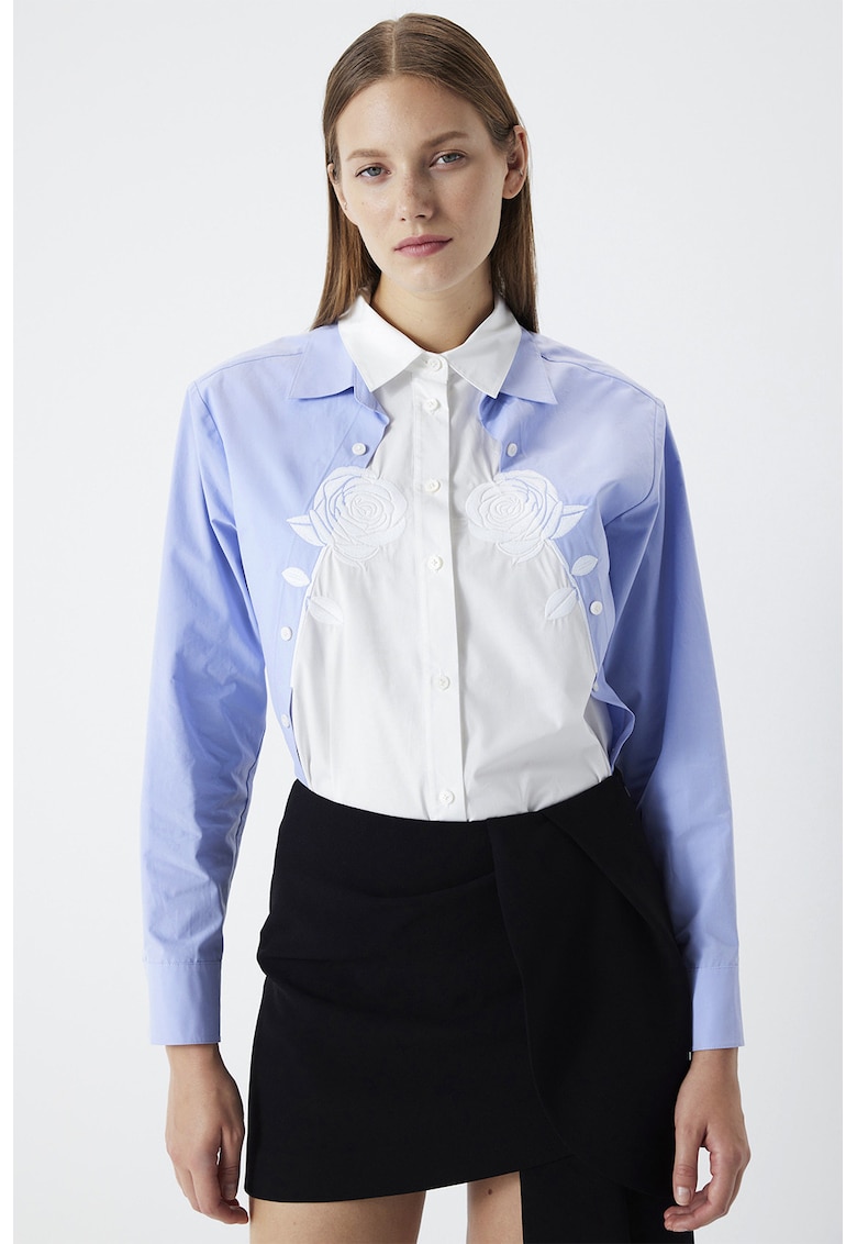 Camasa cu model 2 in1 si model floral - Alb/Albastru azur