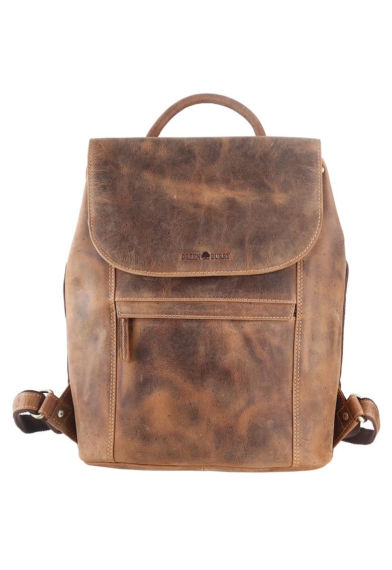 Rucsac unisex piele naturala maro antichizat 31 x 34 cm - Vintage - Maro antichizat