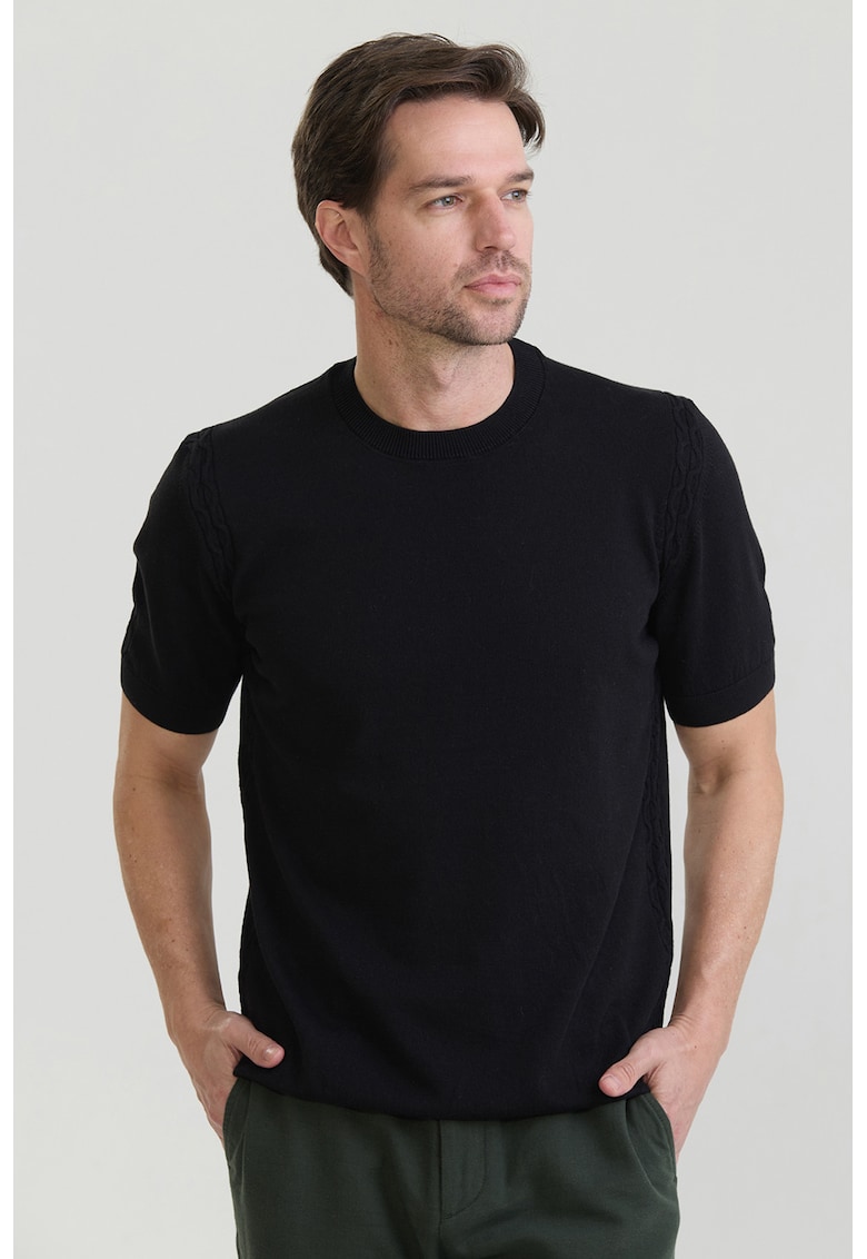 Tricou tricotat fin din bumbac - Negru