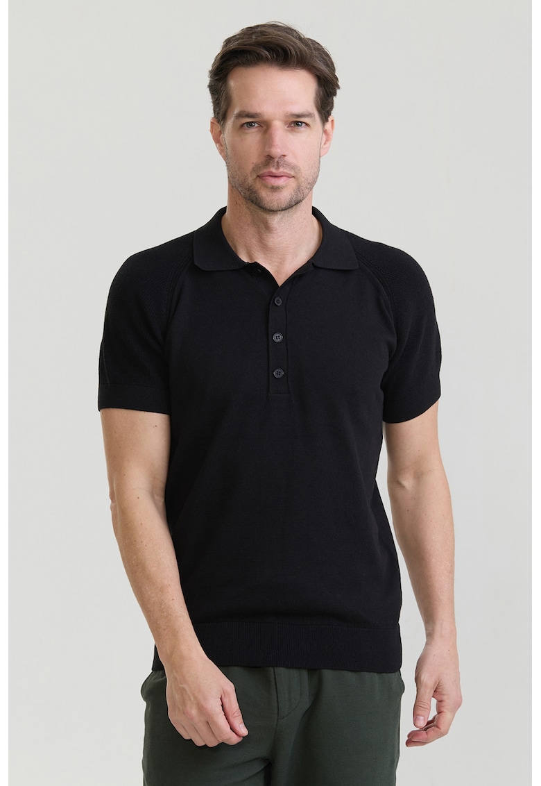 Tricou polo cu maneci raglan - Negru