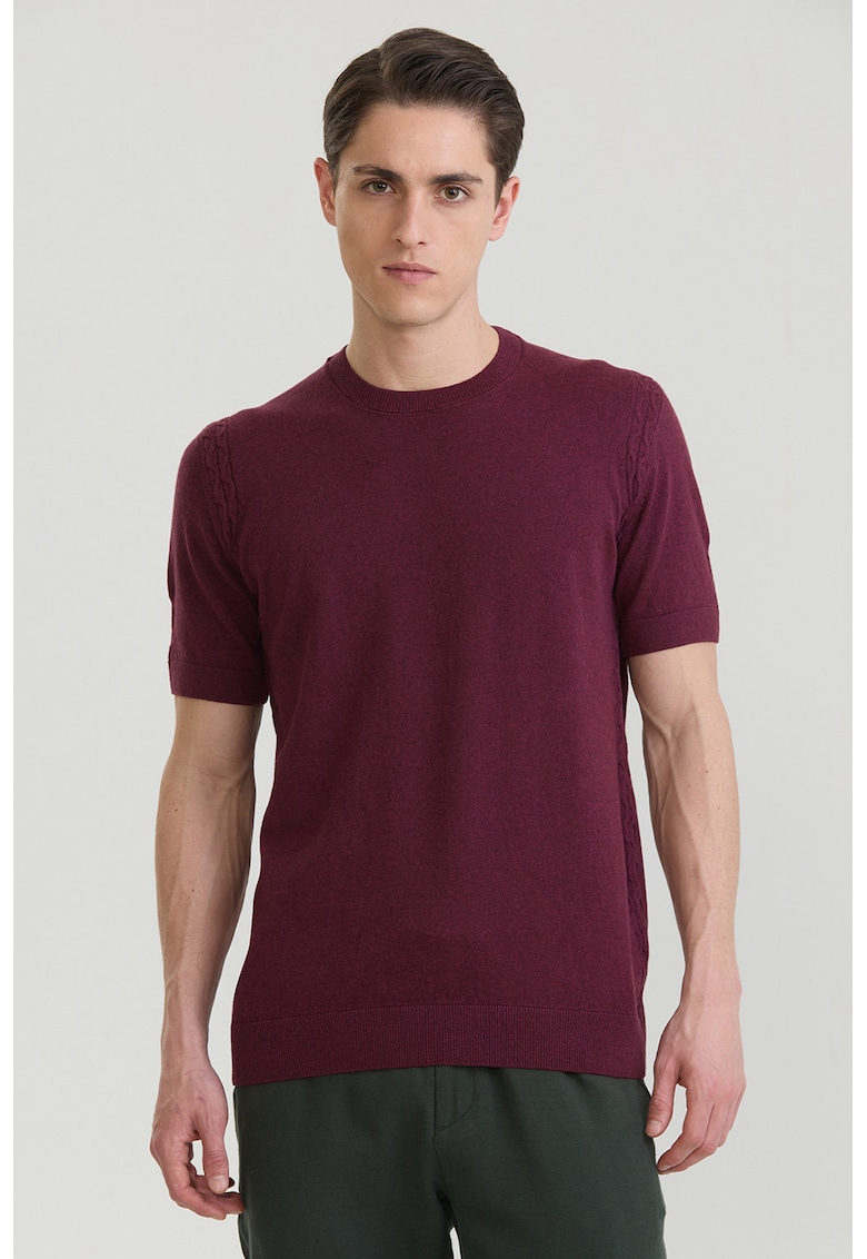 Tricou tricotat fin din bumbac - Visiniu