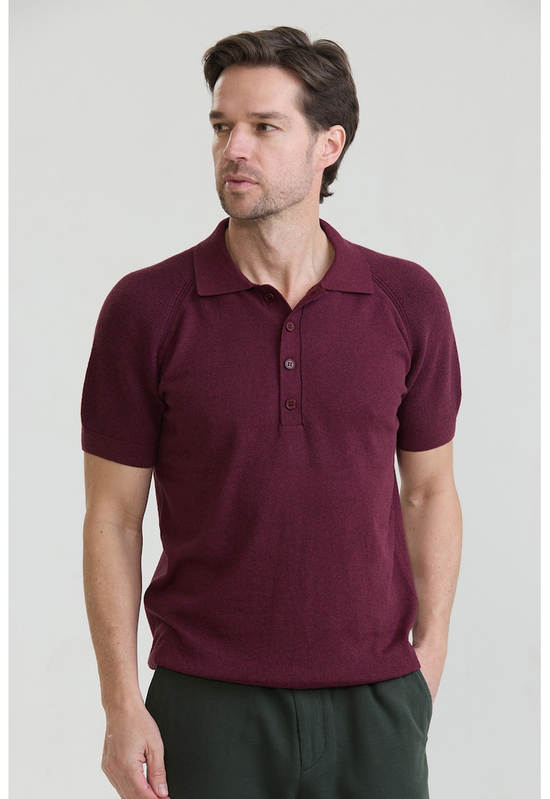 Tricou polo cu maneci raglan - Visiniu