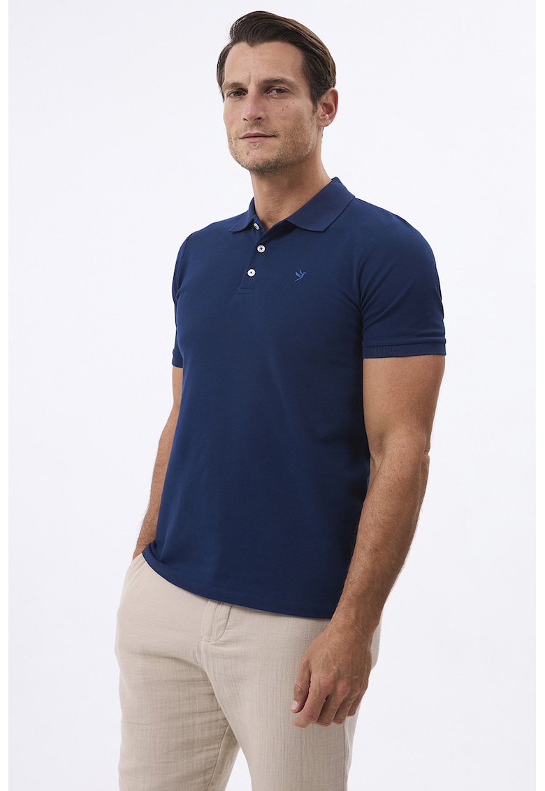 Tricou polo cu fenta cu nasturi - Albastru inchis