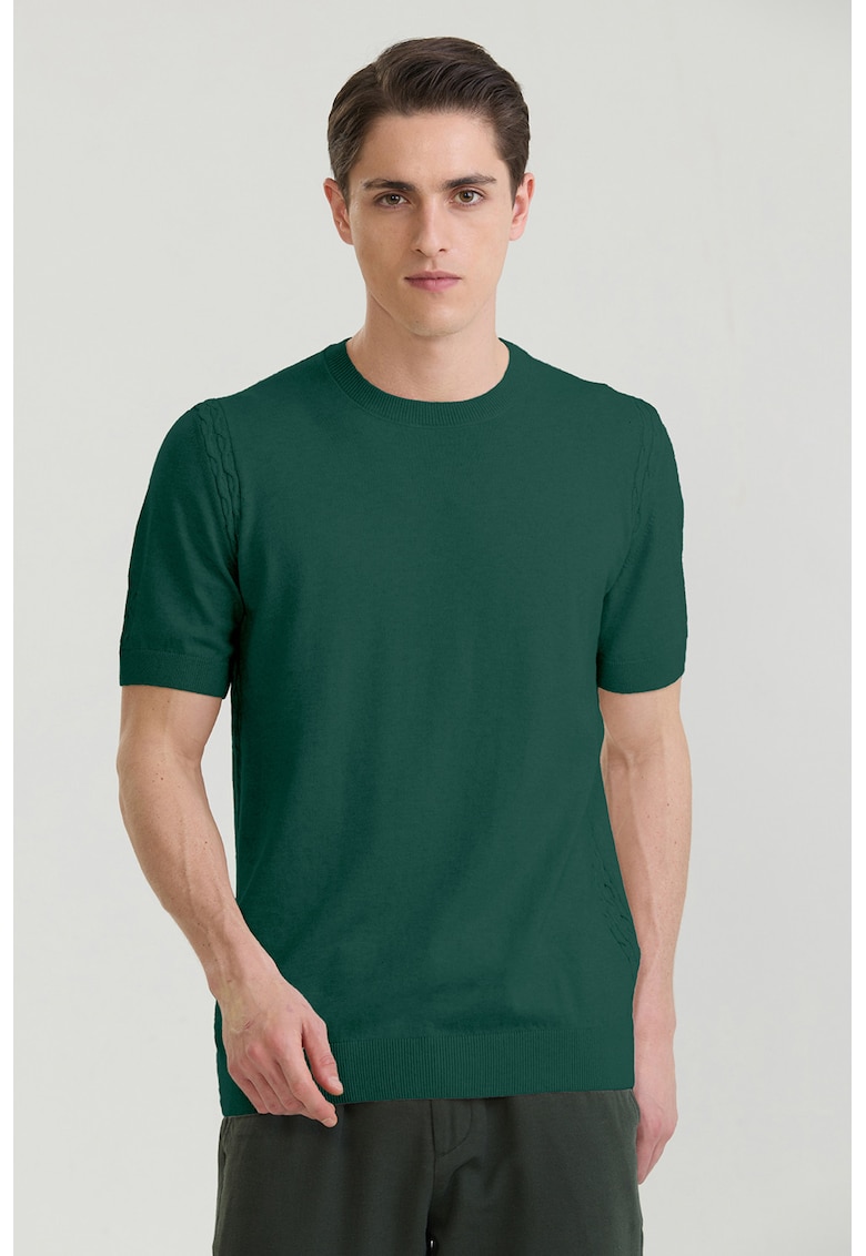 Tricou tricotat fin din bumbac - Verde inchis