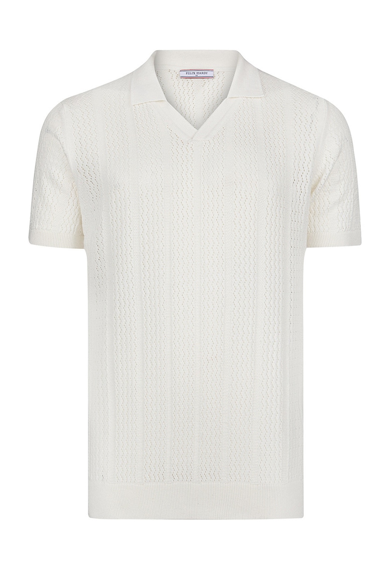 Tricou polo din bumbac cu aspect tricotat