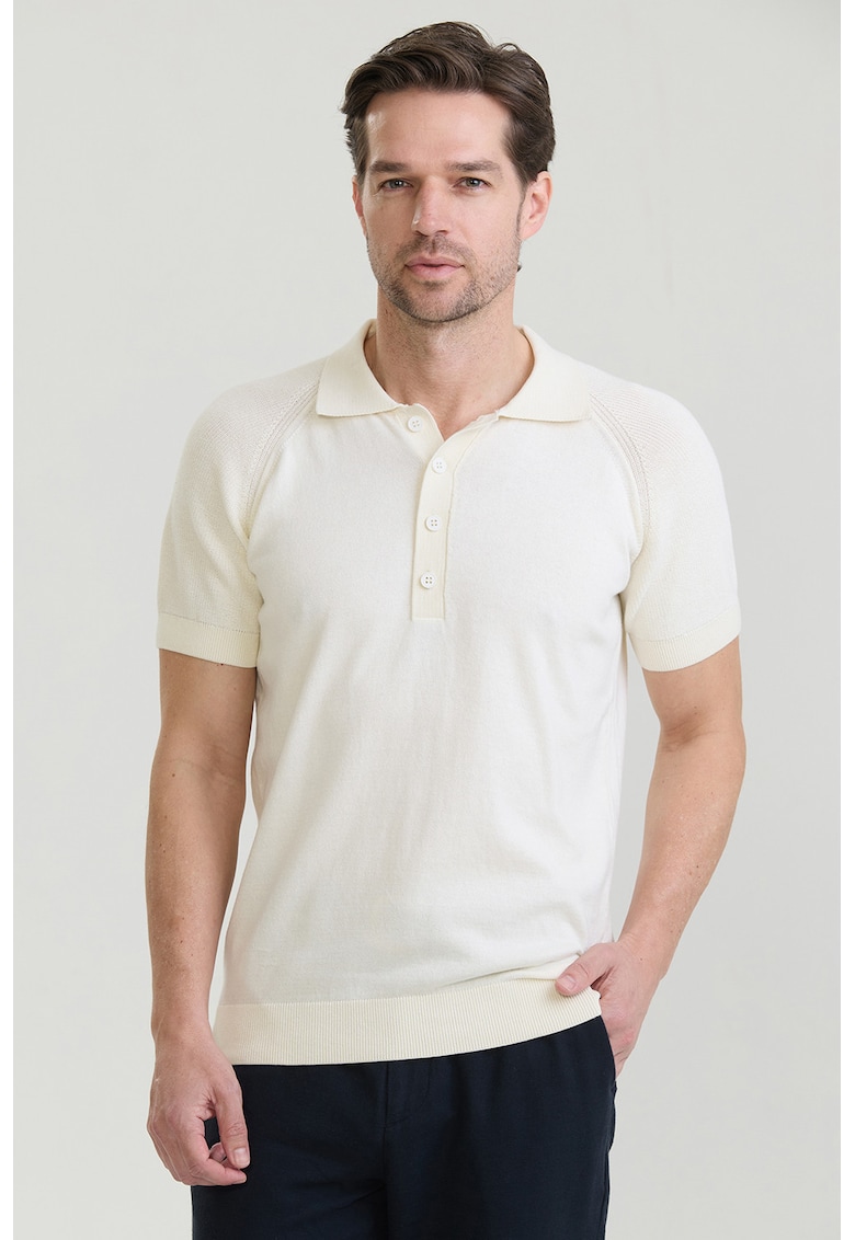 Tricou polo cu maneci raglan - Crem