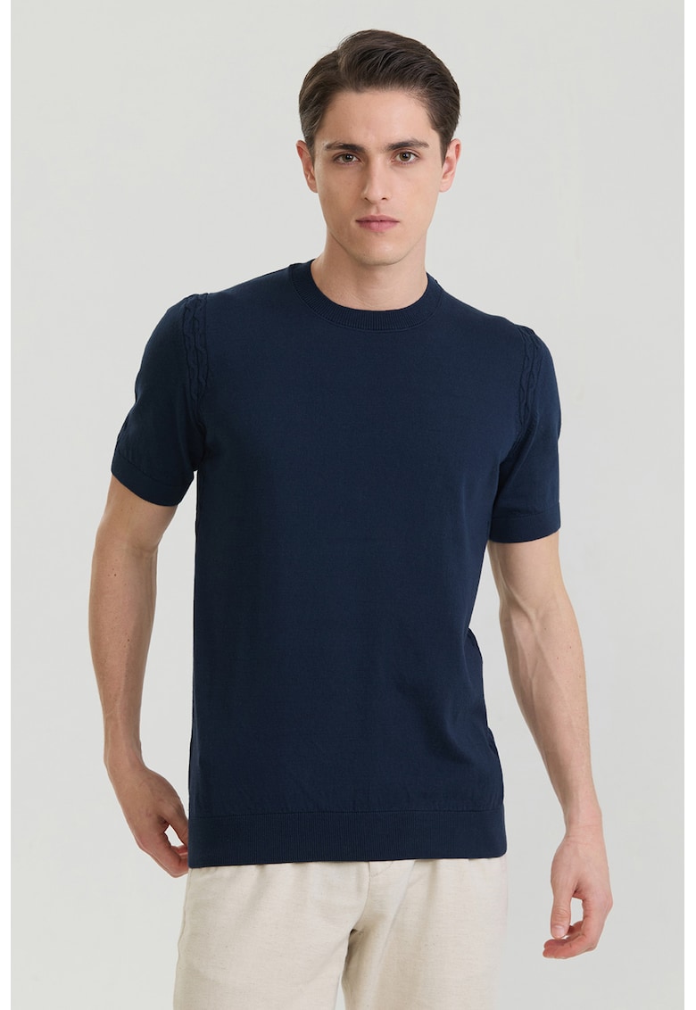 Tricou tricotat fin din bumbac - Bleumarin