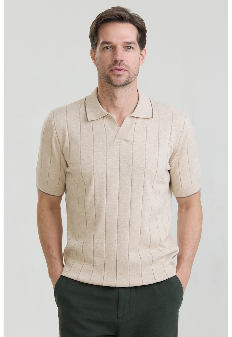 Tricou polo din bumbac cu striatii - Bej