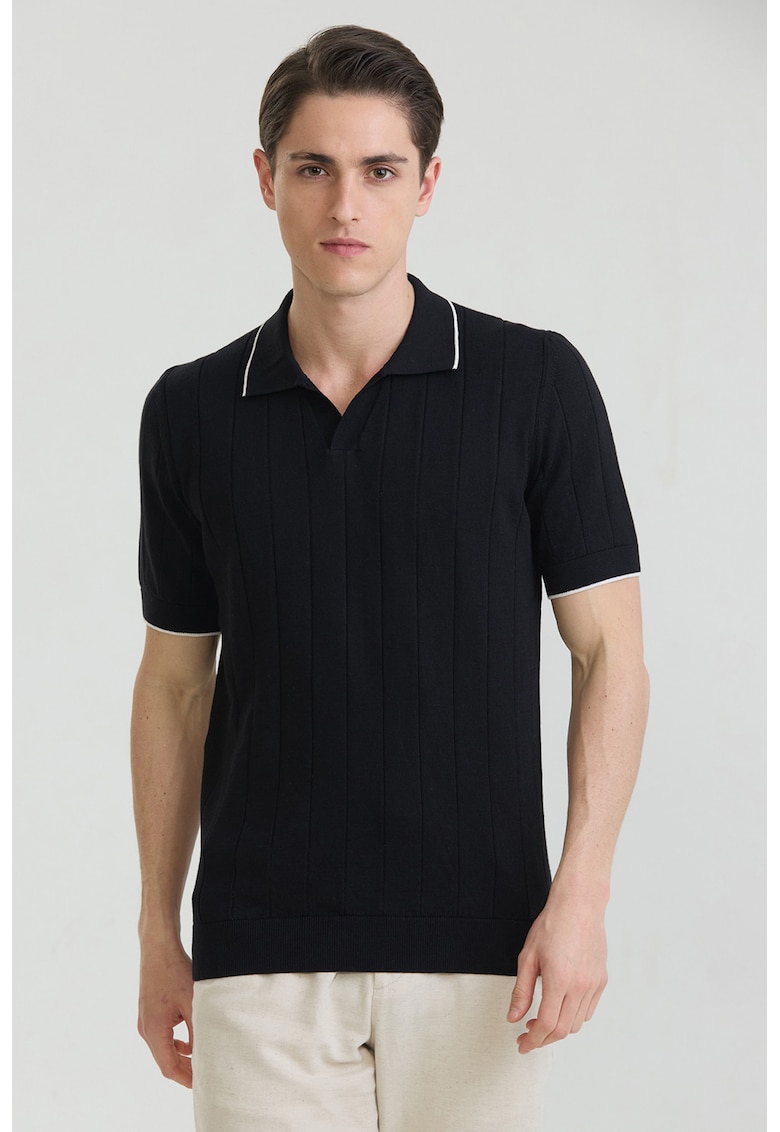 Tricou polo din bumbac cu striatii - Negru