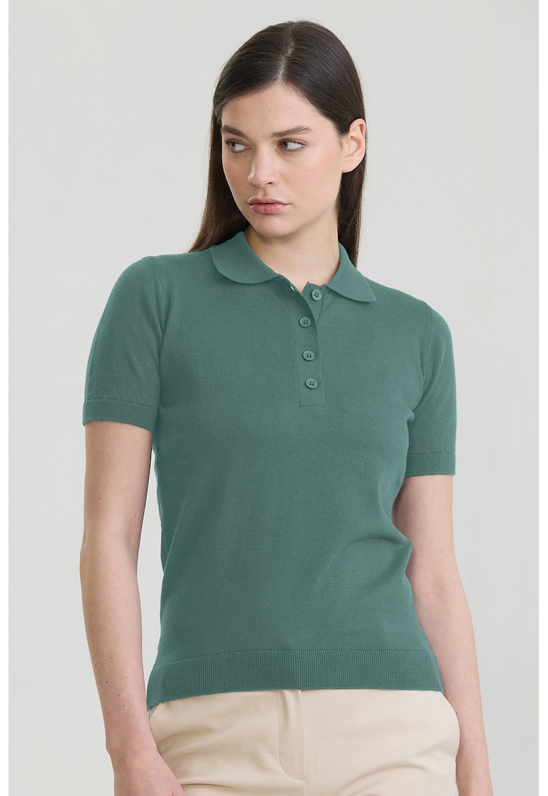 Tricou polo cu croiala slim-fit si model uni - Verde smarald