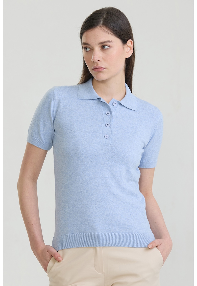 Tricou polo cu croiala slim-fit si model uni - Albastru azur