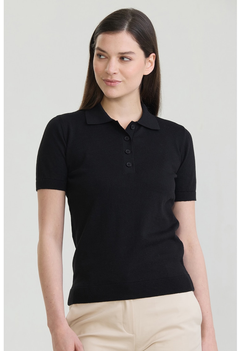 Tricou polo cu croiala slim-fit si model uni - Negru