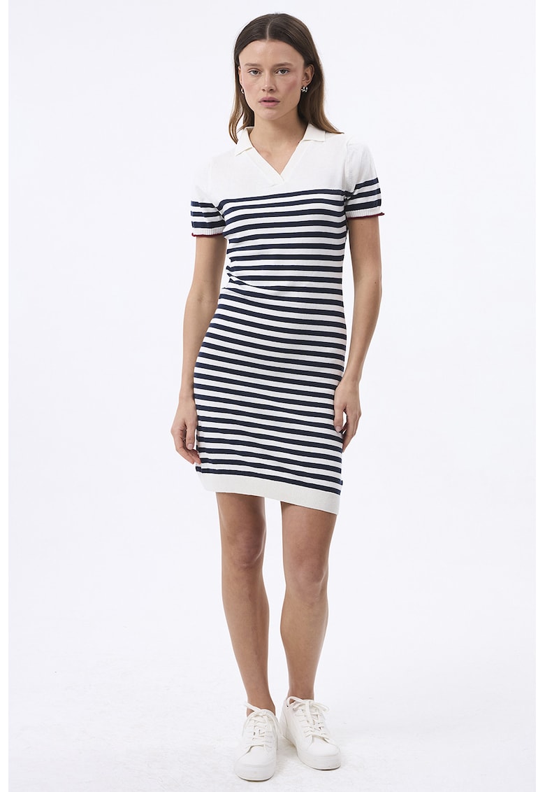 Rochie tricotata cu dungi - Albastru ultramarin/Alb murdar
