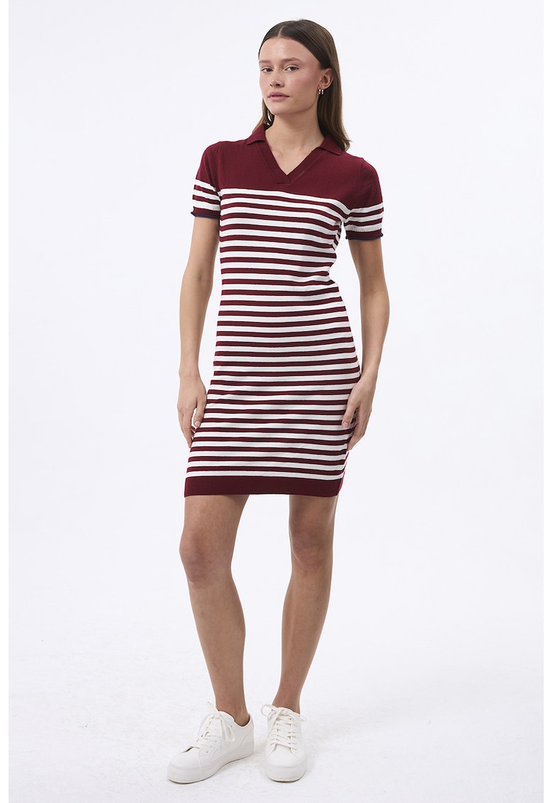 Rochie tricotata cu dungi - Visiniu
