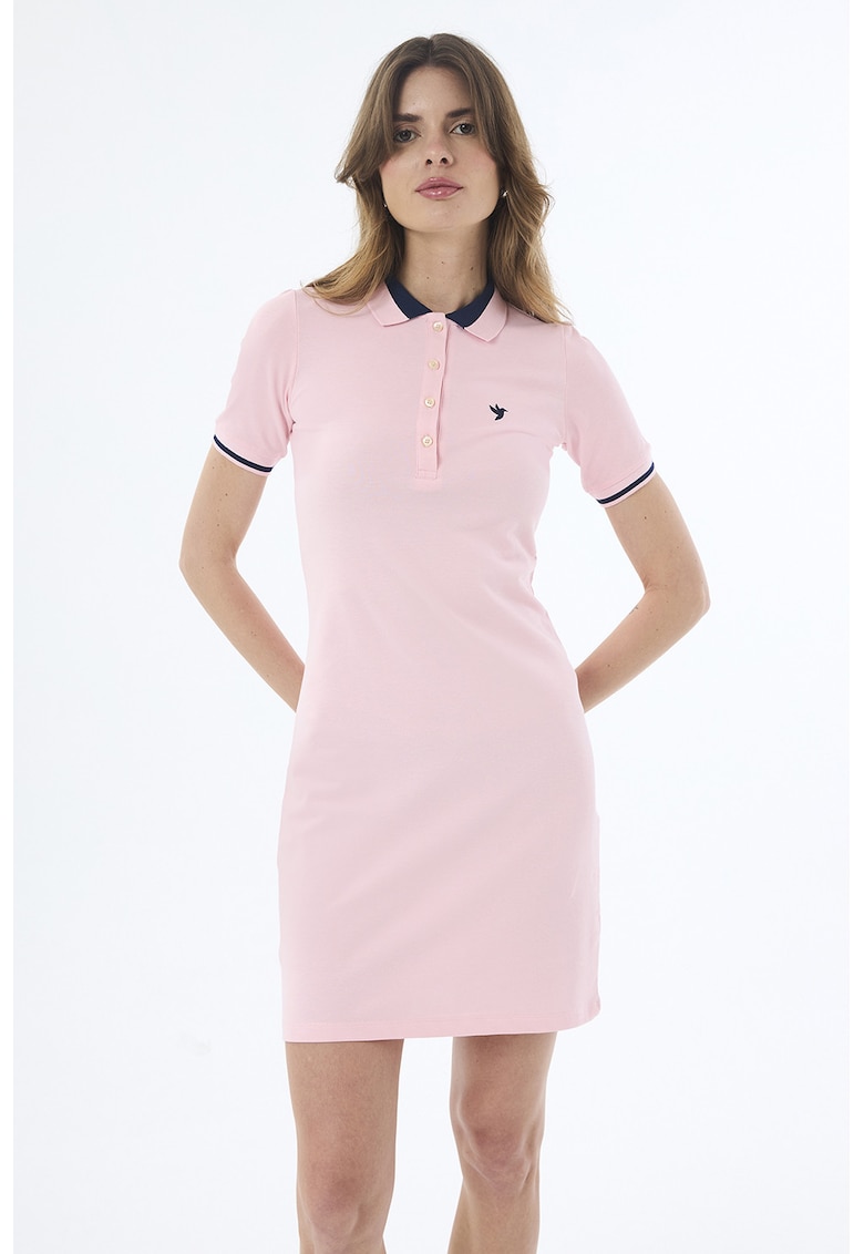 Rochie polo cu detalii contrastante - Roz