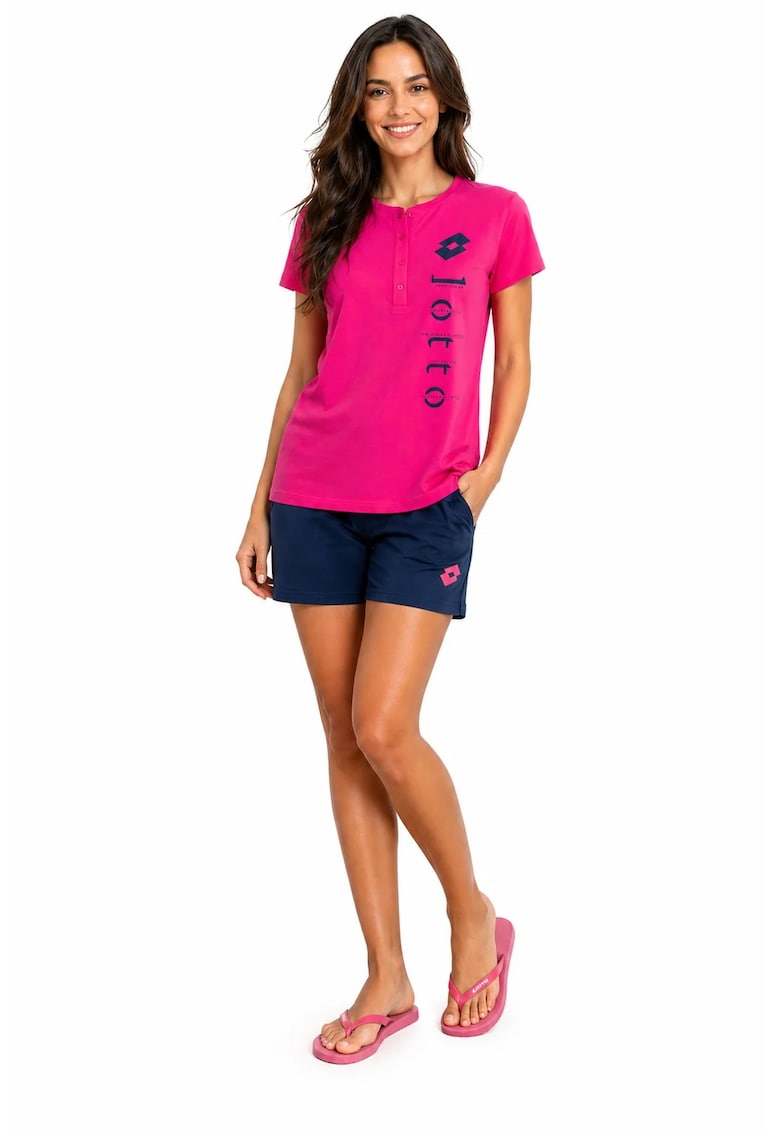 Pijama scurta cu imprimeu logo - Roz