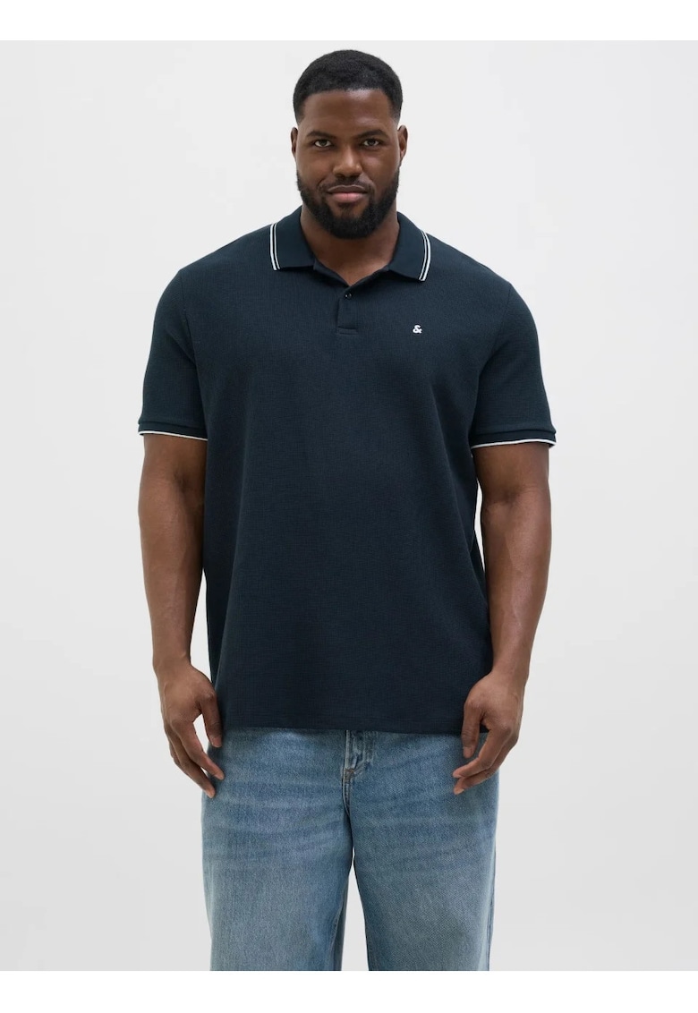Plus Tricou polo barbati big sizes - cu logo - Regular fit - Bleumarin inchis