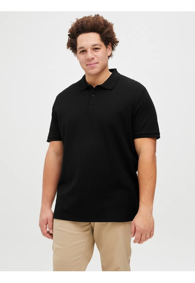 Plus Tricou polo barbati big sizes - cu logo - Regular fit - Negru - Negru