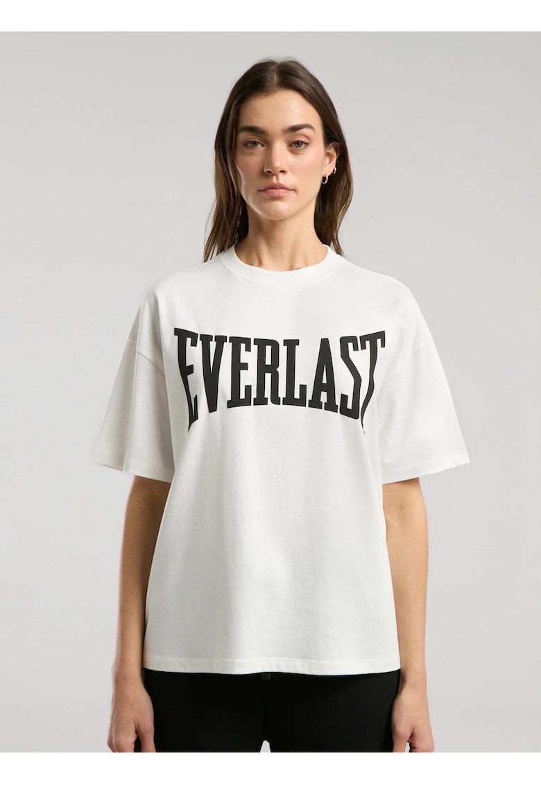 Tricou oversized de dama si imprimeu cu logo - Alb