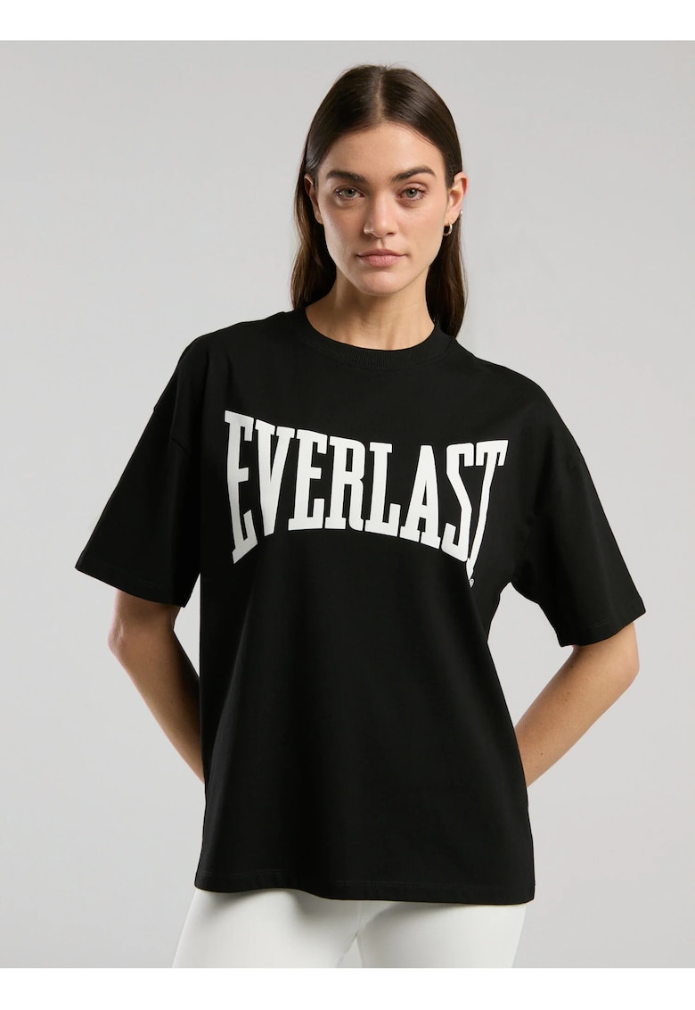 Tricou oversized de dama si imprimeu cu logo - Negru