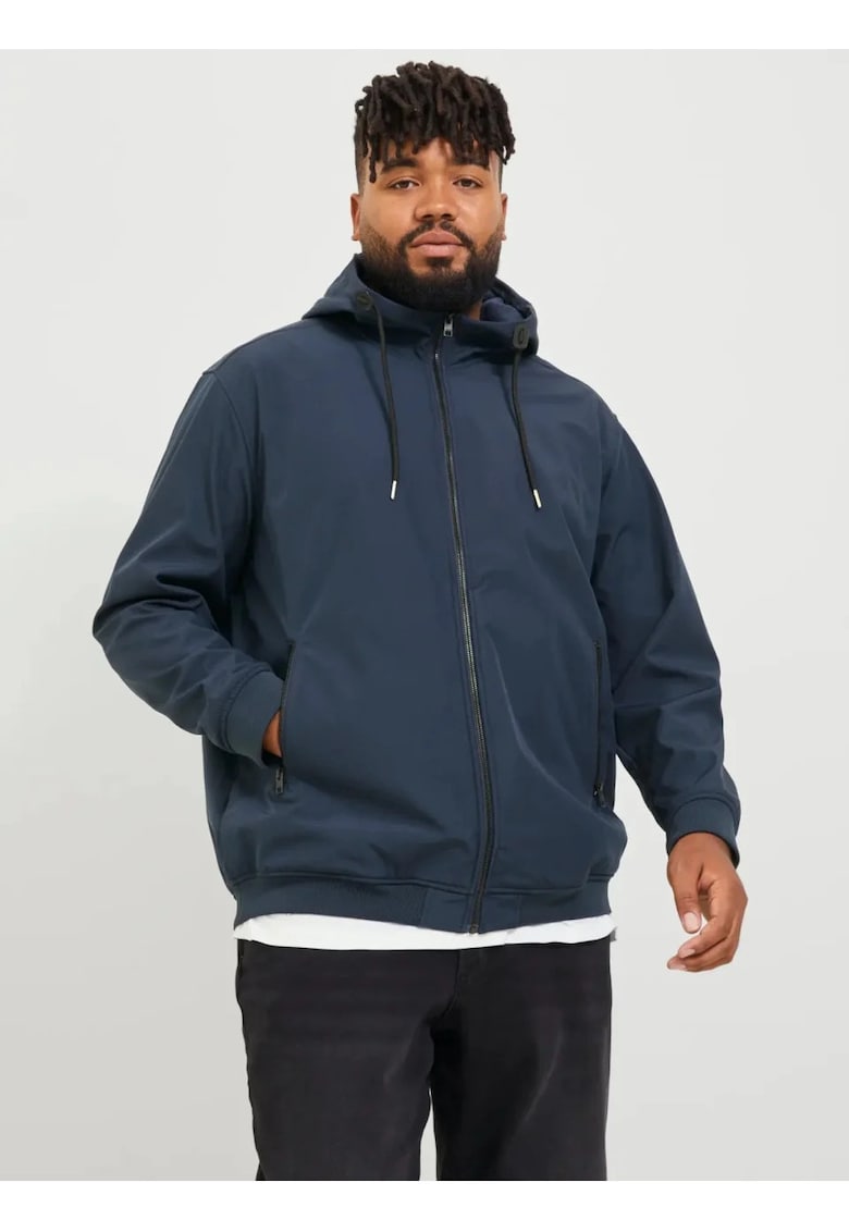 Plus Jacheta softshell cu gluga barbati big sizes - Bleumarin inchis