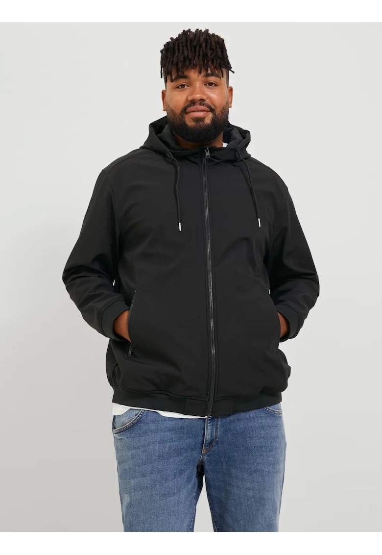 Plus Jacheta softshell cu gluga barbati big sizes - Negru