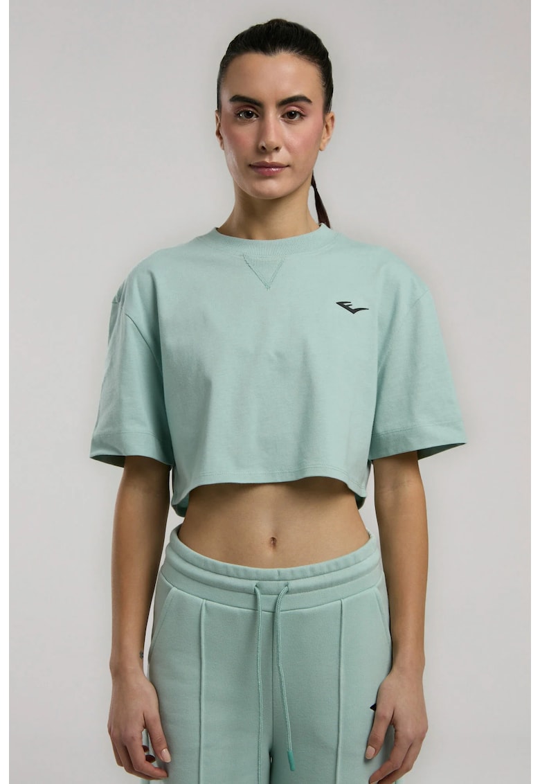 Tricou oversized scurt de dama si imprimeu cu logo pe spate - Verde