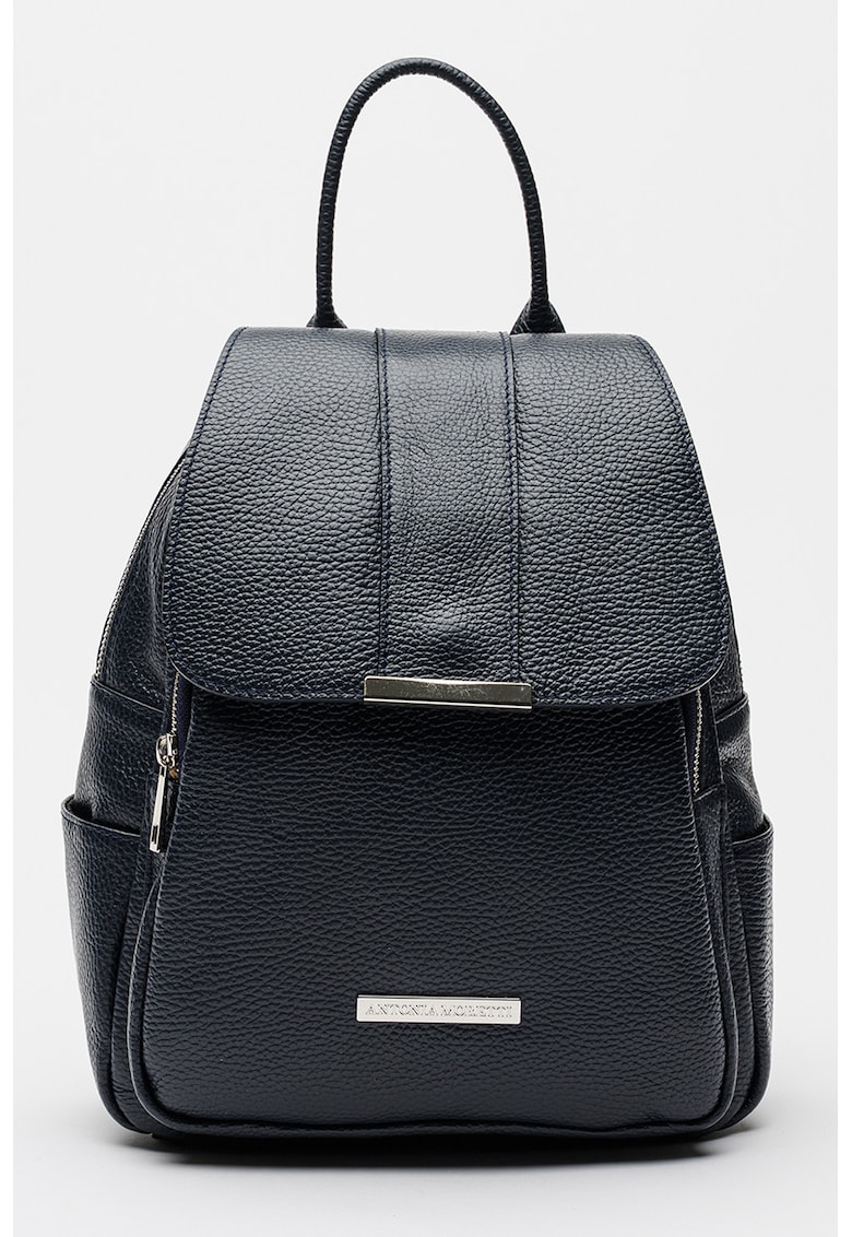 Rucsac din piele cu buzunare laterale - Negru