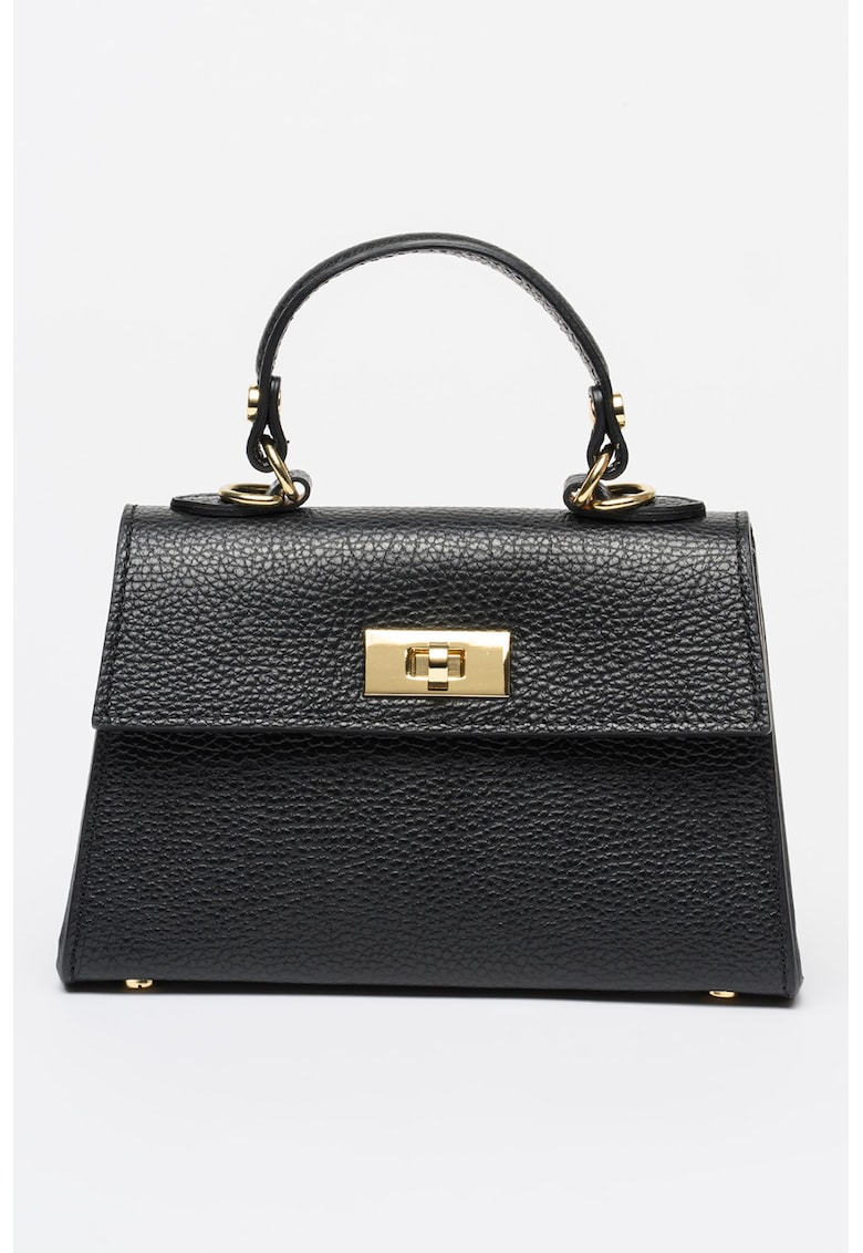 Geanta crossbody din piele cu clapa si bareta detasabila - Negru