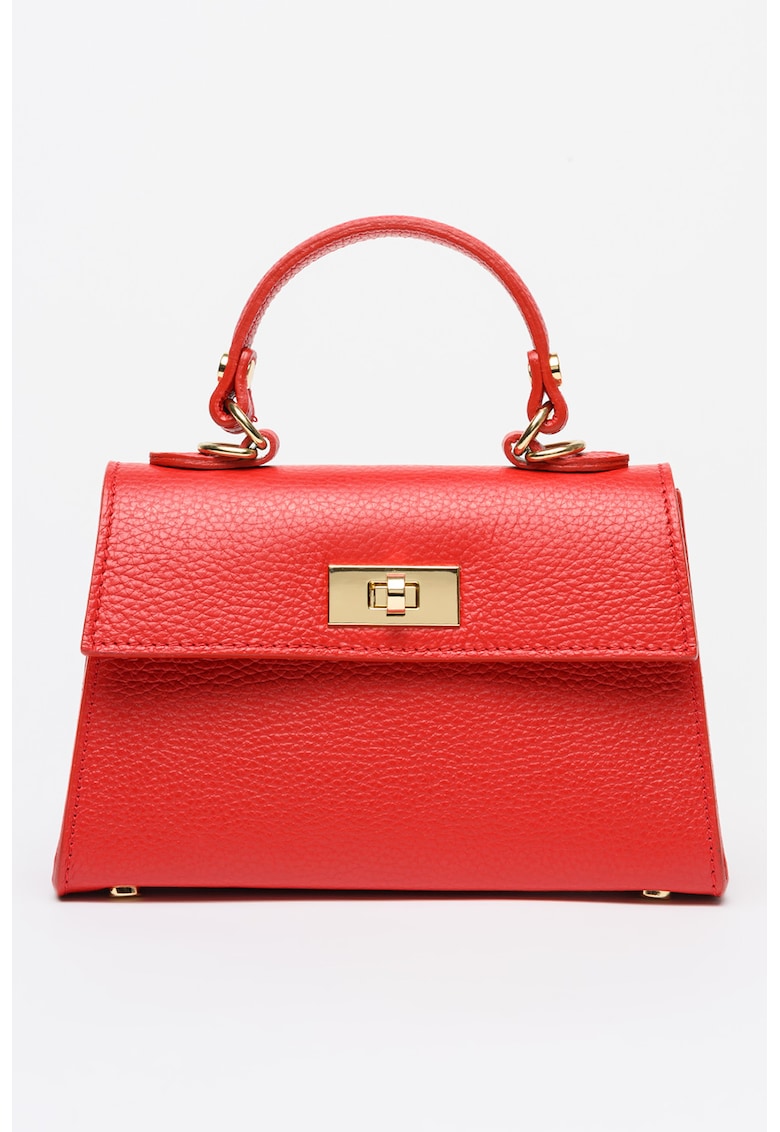 Geanta crossbody din piele cu clapa si bareta detasabila - Rosu