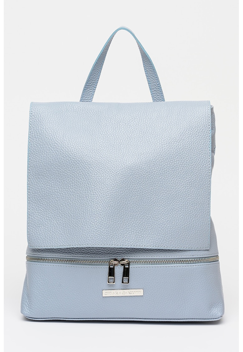 Rucsac din piele cu clapa - Albastru prafuit