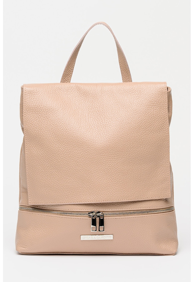 Rucsac din piele cu clapa - Roz prafuit