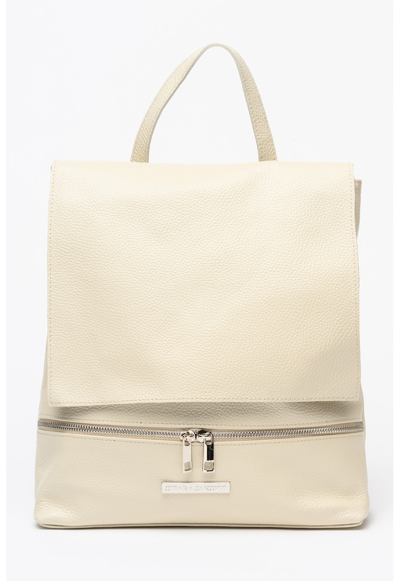 Rucsac din piele cu clapa - Bej deschis
