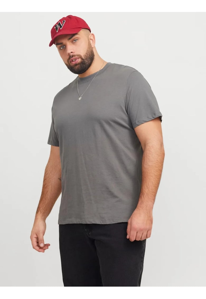 Plus Tricou simplu barbati big sizes - Bradley - decolteu la baza gatului - Gri