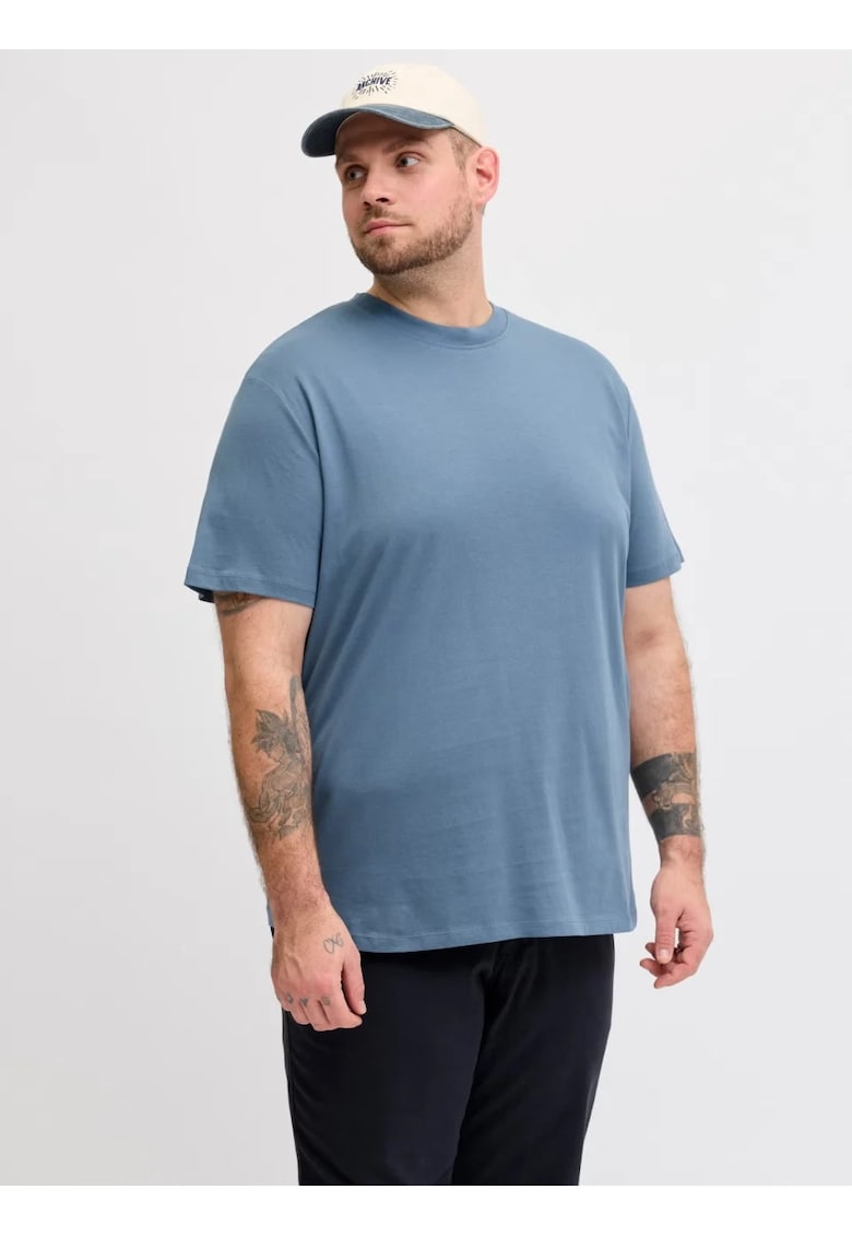 Plus Tricou simplu barbati big sizes - Bradley - decolteu la baza gatului - Albastru