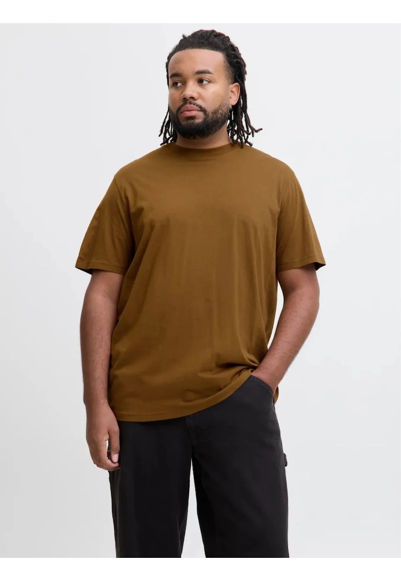 Plus Tricou simplu barbati big sizes - Bradley - decolteu la baza gatului - Maro