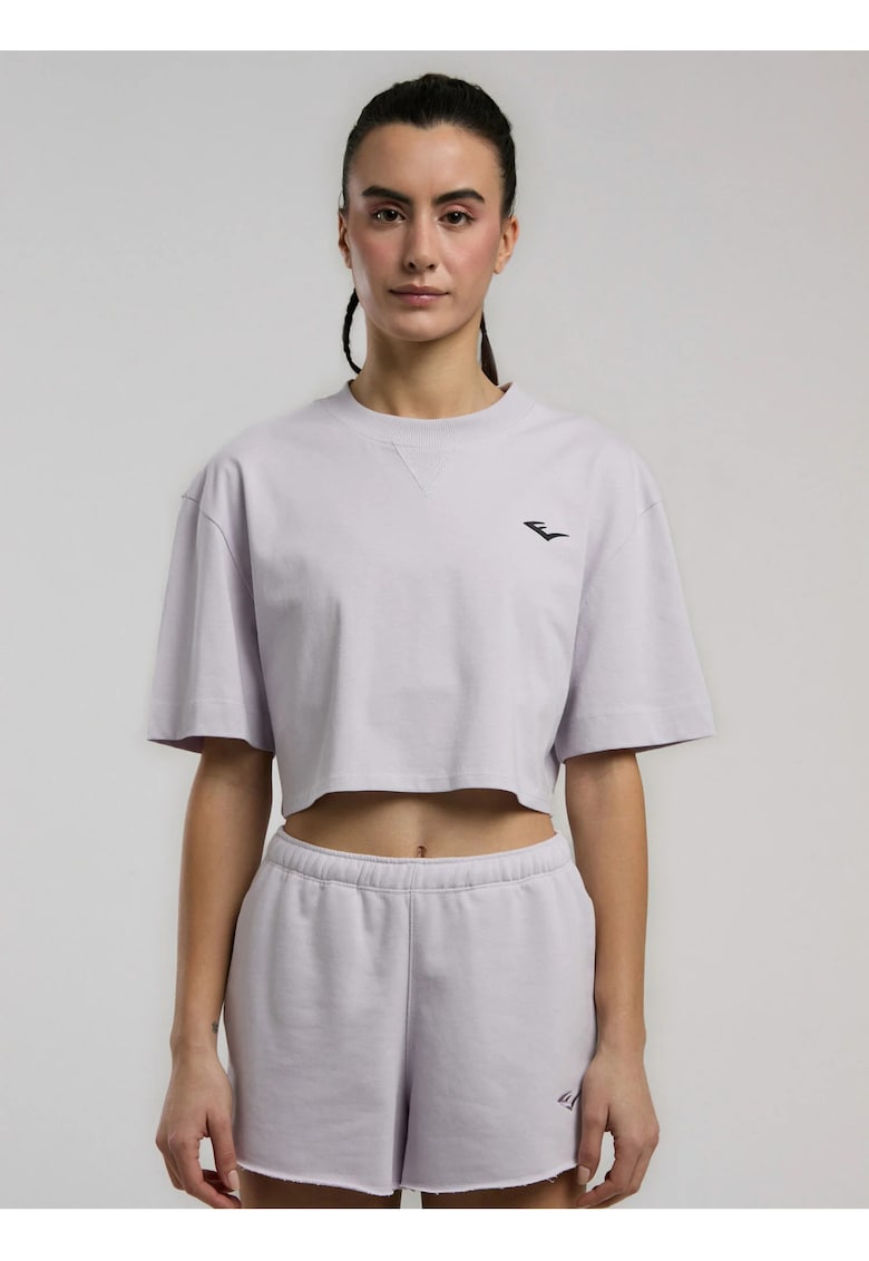 Tricou oversized scurt de dama si imprimeu cu logo pe spate - Lila
