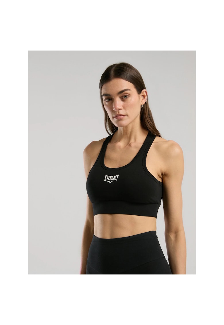 Bustiera sport fixa - din amestec de bumbac - banda elastica si imprimeu cu logo - Negru