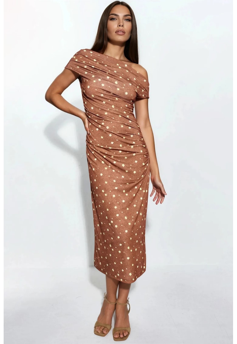 Rochie Midi asimetrica - maro - poliester/elastan
