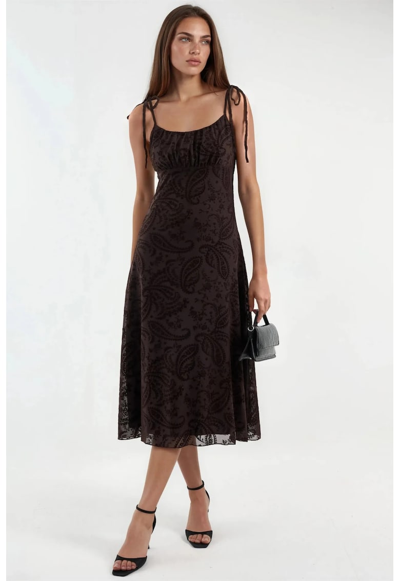 Rochie midi A-line model floral - poliester - maro - Maro