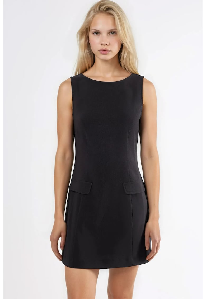 Rochie mini cu buzunare - negru - bumbac/poliester/elastan