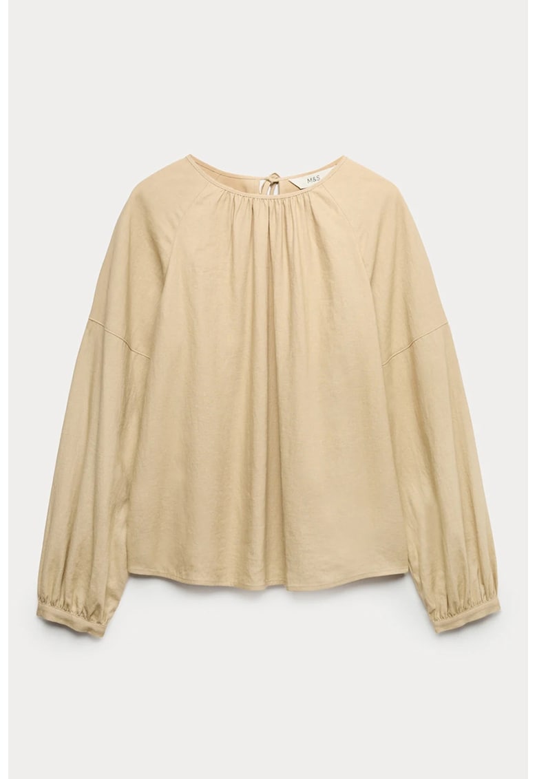 Bluza din amestec de in cu maneci cazute - Bej