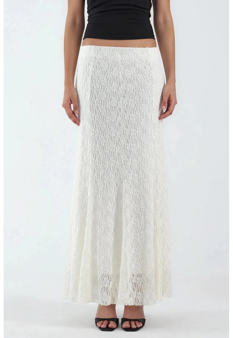 Fusta maxi - dantela - talie inalta - crem - eleganta - captusita