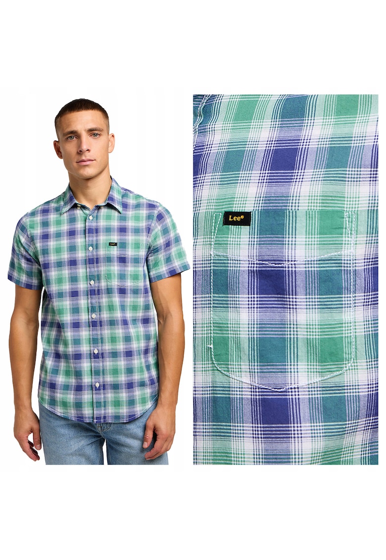 Camasa Barbati - Button Down - Regular Fit - Design Clasic - 1 Buzunar - Maneca Scurta - Cu Nasturi - Bumbac - M INTL - Verde